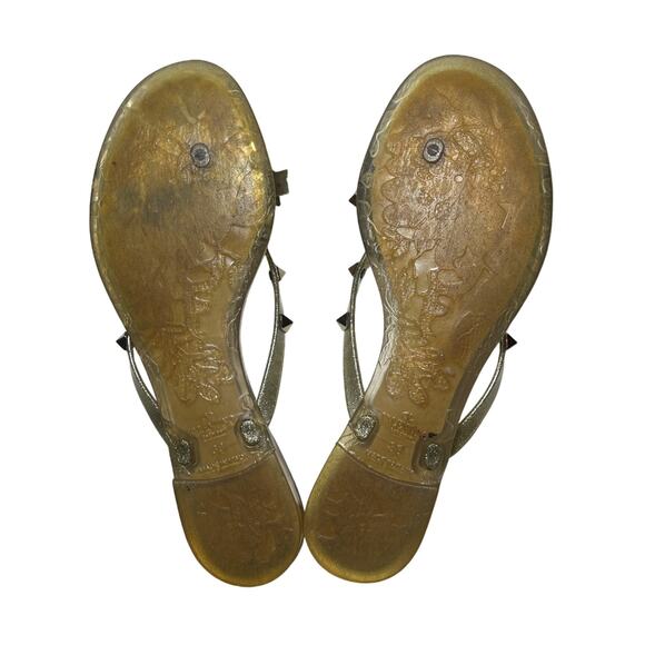 Valentino Garavani Gold PVC Jelly Rockstud Thong Bow Flat Sandals Shoes 38 - Picture 6 of 8